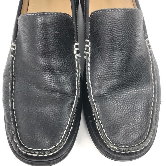 Cole Haan Black Leather Exposed Stitch Classic Slip On Driving Loafers main image 13